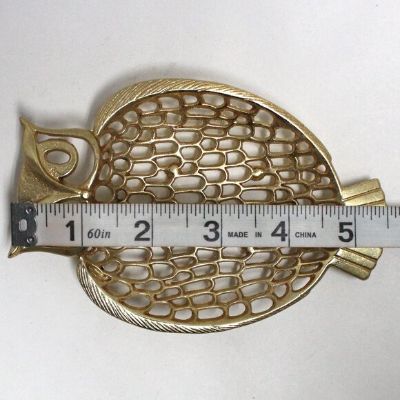 Vintage Gold Tone Shiny Owl Shaped Soap or Trinket Dish Holder & Soap Rosettes - Picture 4 of 6